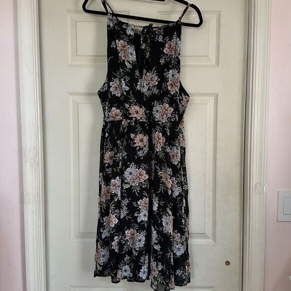 Torrid Floral Black Dress Sheer with Lining Plus Size 3 Keyhole Front and Back - Picture 2 of 11